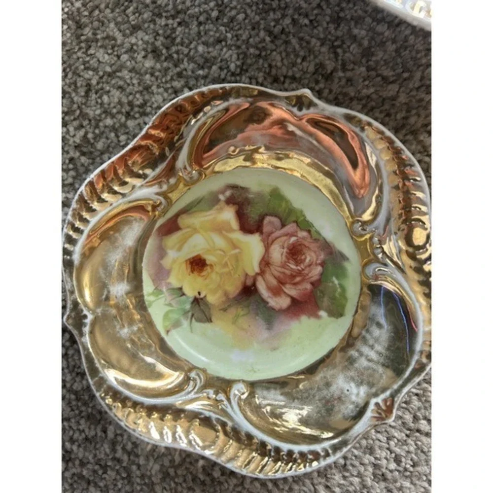 7-PC Antique Hand Painted Nippon Floral & Gold Nut Bowl &‎ 6 Salt Cellar Dishes